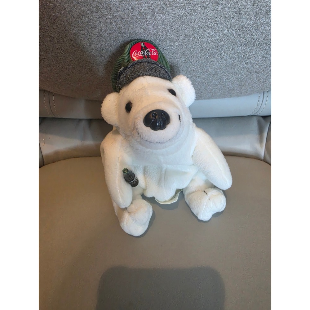 Vintage 1997 Coca-Cola Polar Bear Plush Bean Bag Toy with Hat and Bottle